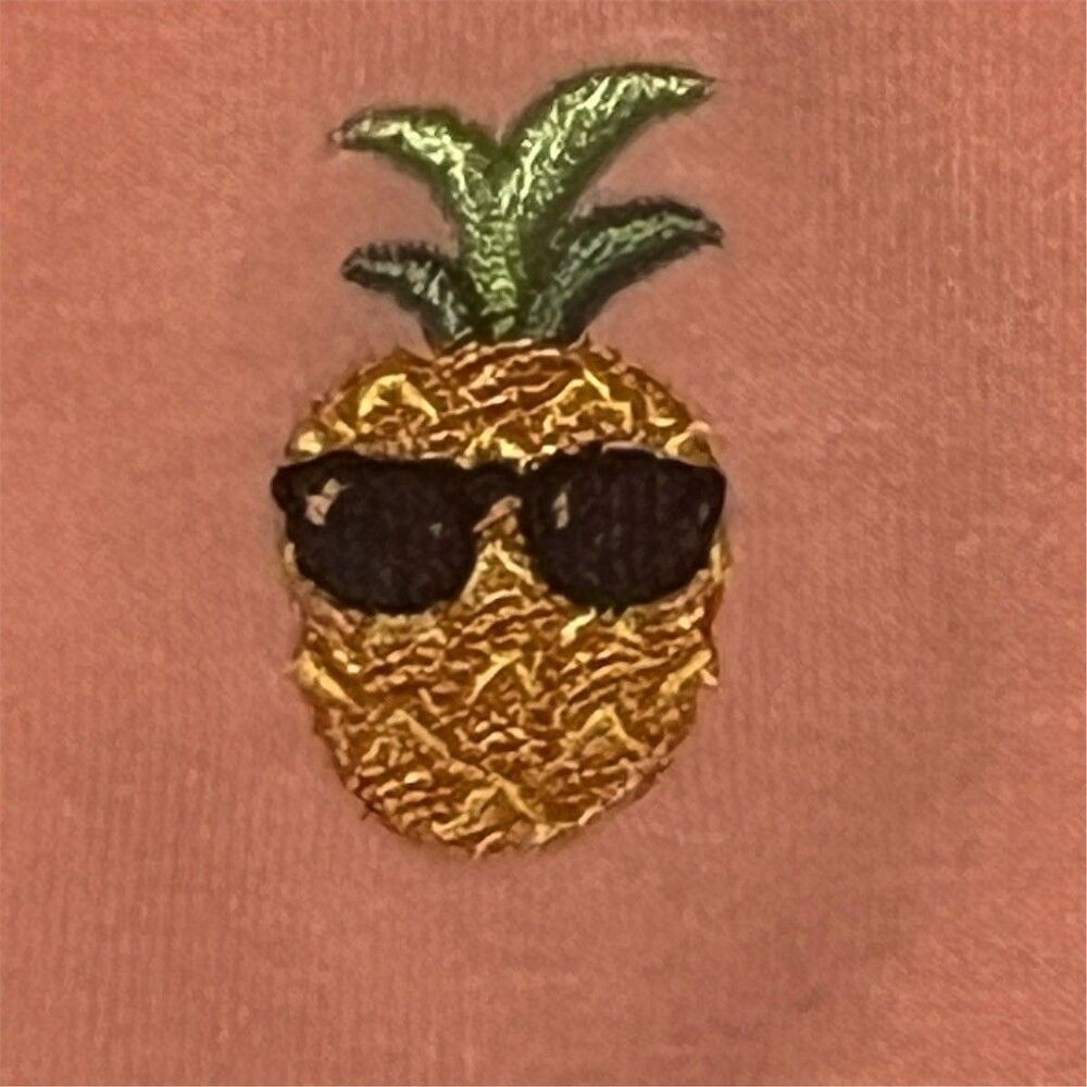 Bermies Unisex T-Shirt Size M Coral Pink Crew Neck Embroidered Pineapple